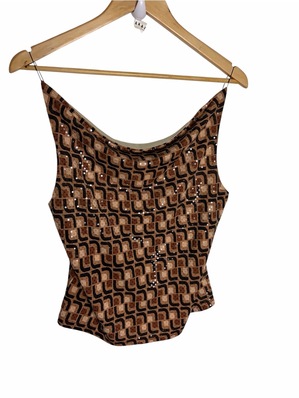 Vintage Y2K coolwear USA brown geometric sparkle club rave blouse size L